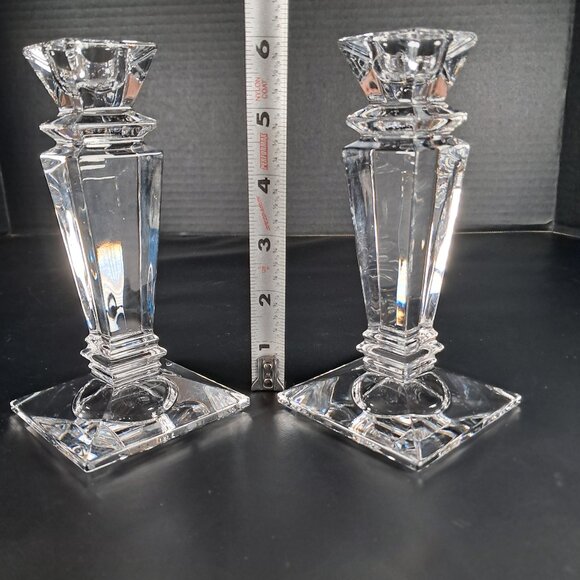 Exquisite Tyrone Irish Hand Cut 24% Crystal Square Pedestal Candlestick Holders - Picture 8 of 12